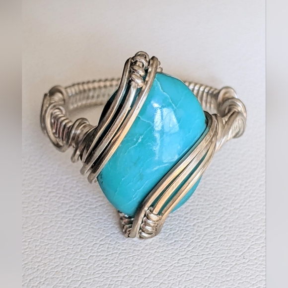 Artisan Jewelry - Artisan Sterling Silver Turquoise Ring Southwestern Statement Jewelry Sky Blue